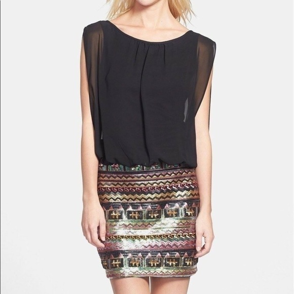 Aidan Mattox Chiffon Sequin Skirt Dress Sz 4 Black Women’s - Picture 1 of 8